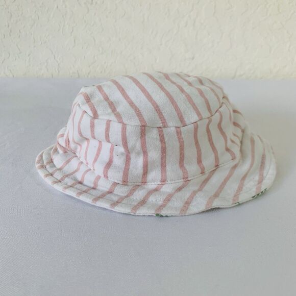 Rabbit Bear Hat Sunhat Baby Girl 3-6 Months White Pink Stripe Floral Reversible - Picture 1 of 7